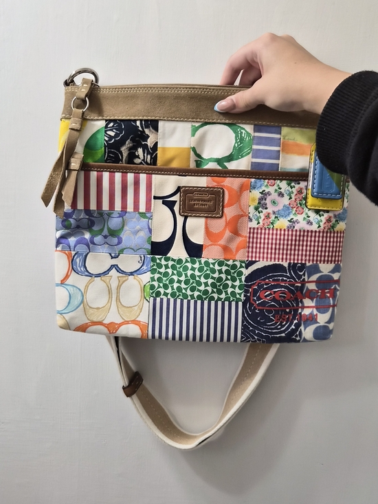 Coach Handbags - Coach Patchwork Canvas Crossbody Bag - Multicolor with Tan Trim